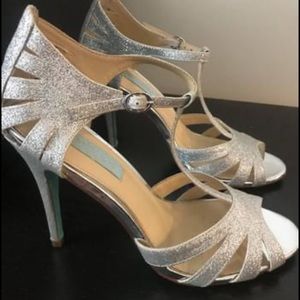 Betsey Johnson Silver Glitter T-Strap Heels
